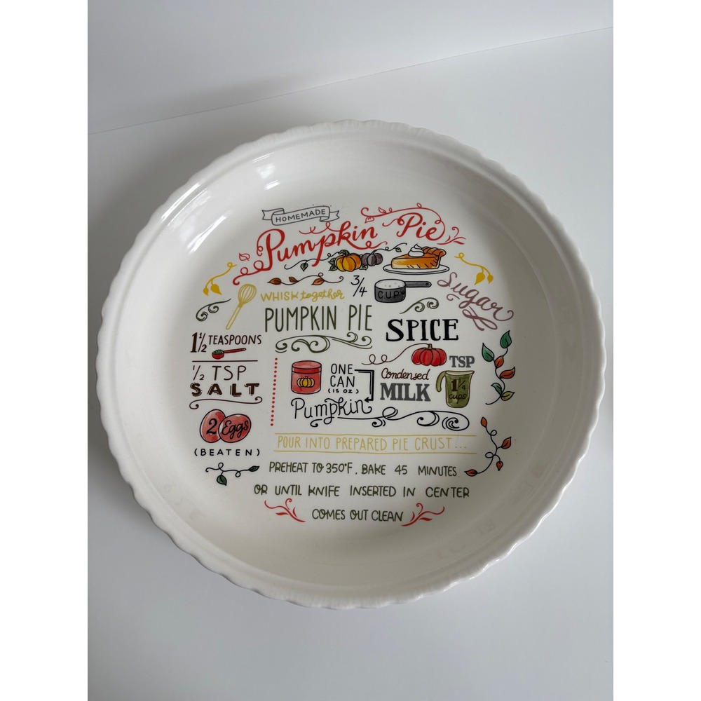 Ceramic Pumpkin Pie‎ Recipe Dish Inch Fluted Edge Vintage Autumn Thanksgiving